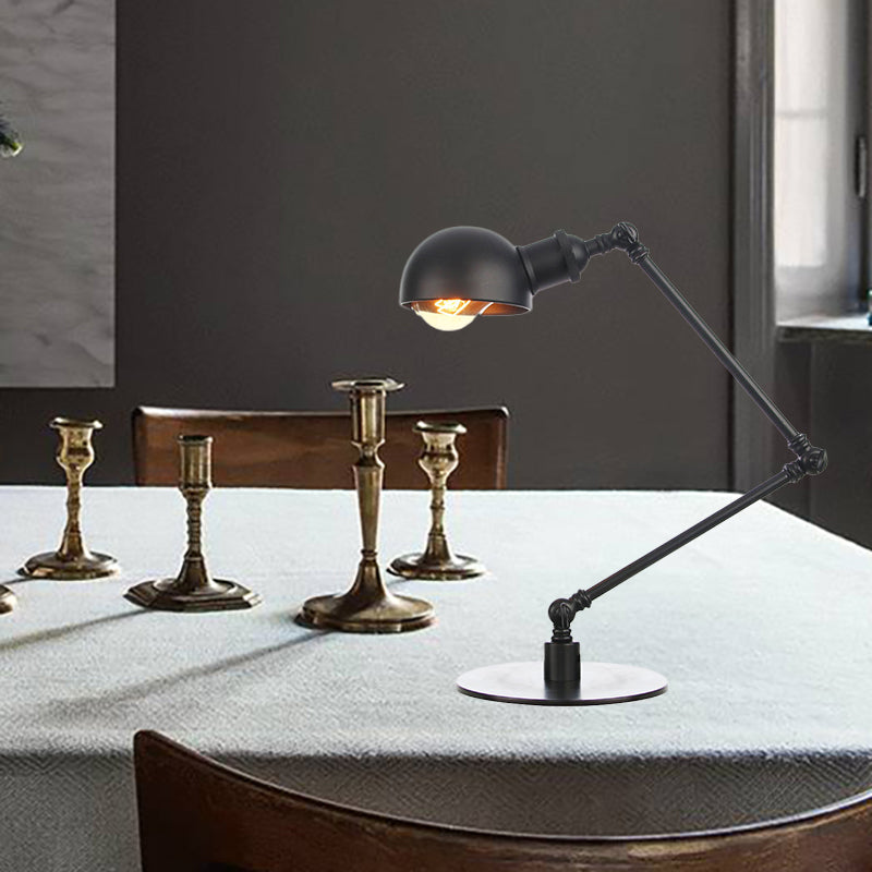 Black/Brass Domed Table Lighting Industrial Style 4"/8.5" Wide 1 Bulb Metallic Table Lamp with Adjustable Arm for Office