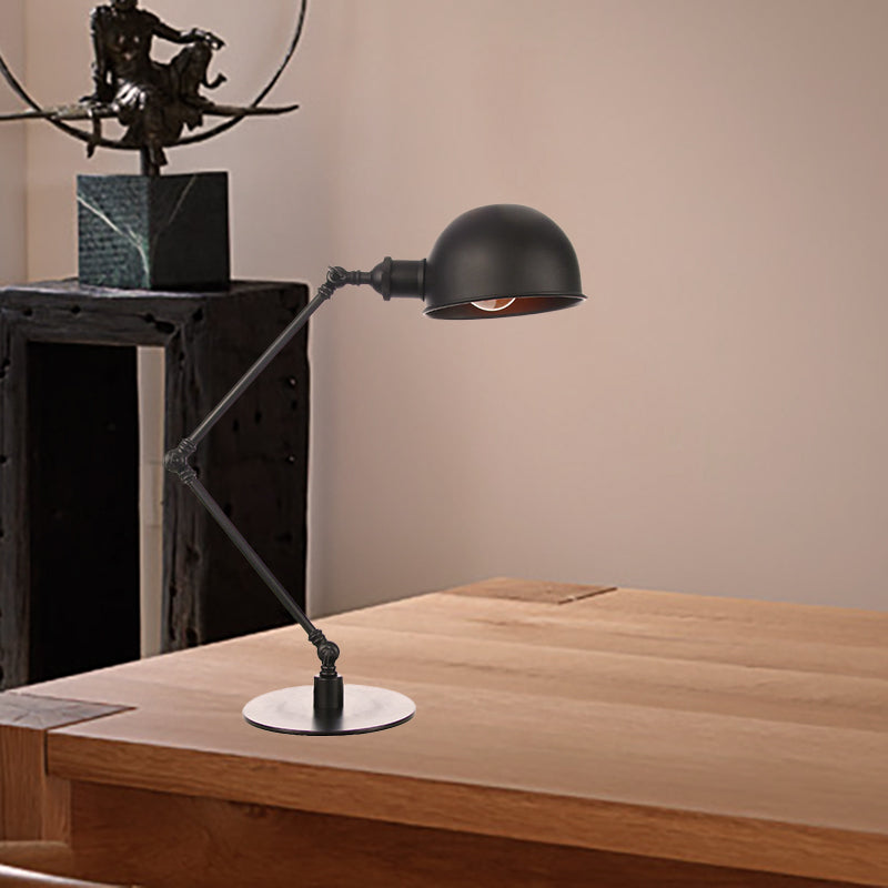 Black/Brass Domed Table Lighting Industrial Style 4"/8.5" Wide 1 Bulb Metallic Table Lamp with Adjustable Arm for Office
