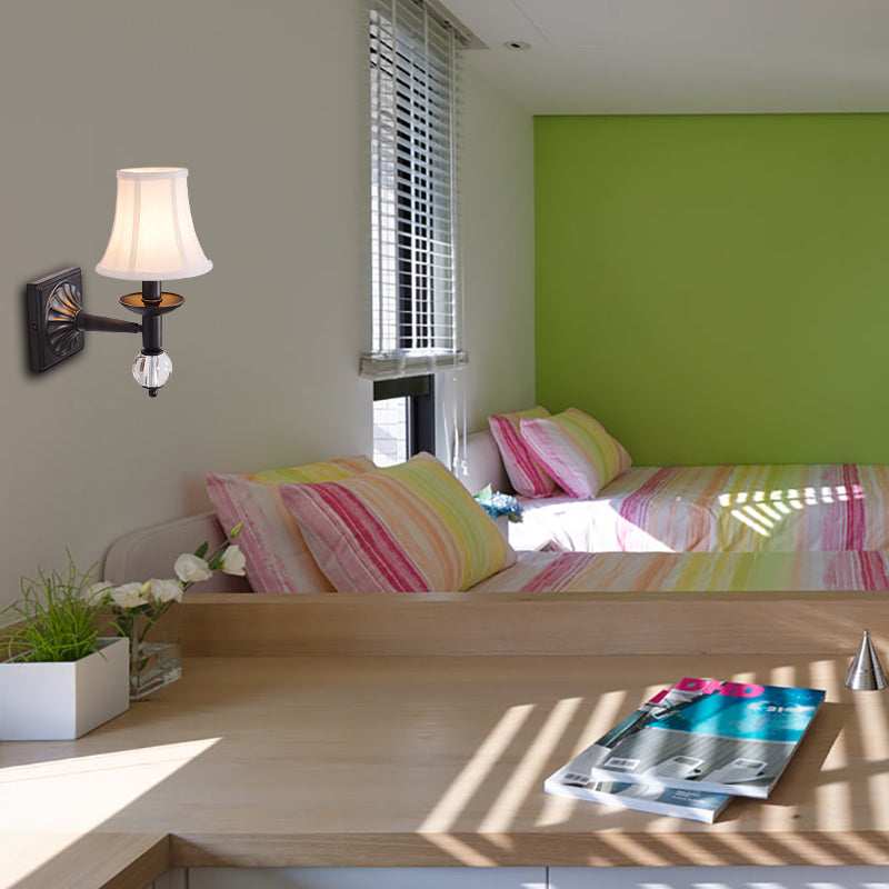 Modernist Bell Wall Light Sconce Fabric 1 Head Corridor Wall Lamp in Black Finish