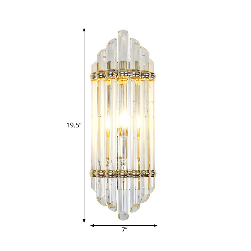 Crystal Pipe Flush Wall Sconce Mid Century 1 Light Wall Light Sconce in Clear for Living Room