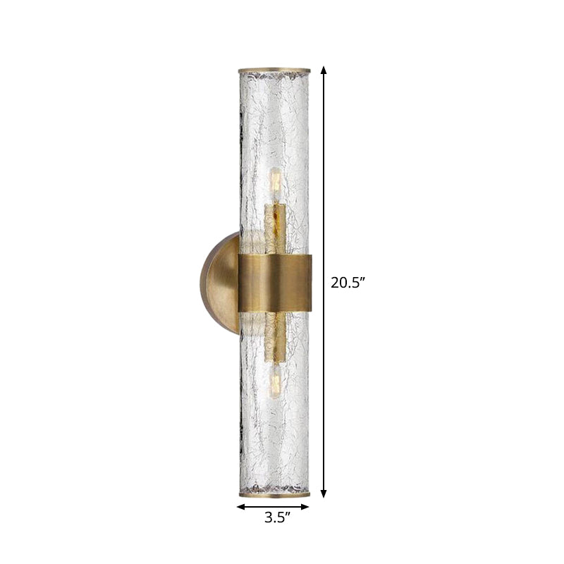 Staircase Sconce Light Fixture with Clear Tube Glass Lampshade Minimalist 2 Lights Wall Mounted Lamp in Brass