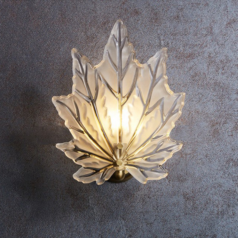 Individual Maple Leaves Wall Sconce Brass Siding Wall Light Sconce in Glass Shade