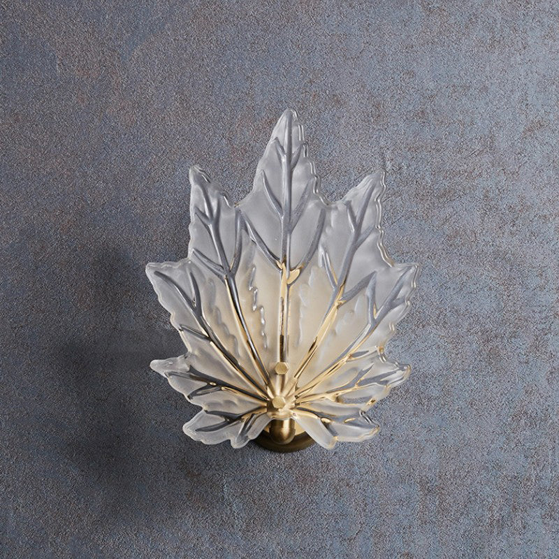 Individual Maple Leaves Wall Sconce Brass Siding Wall Light Sconce in Glass Shade