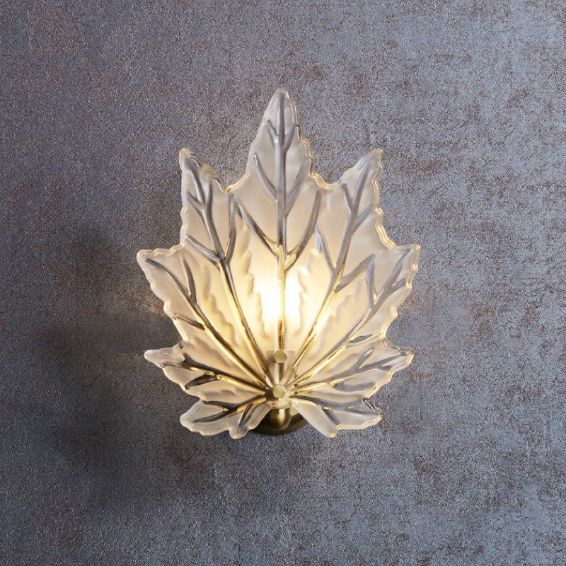 Individual Maple Leaves Wall Sconce Brass Siding Wall Light Sconce in Glass Shade