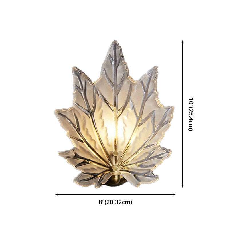 Individual Maple Leaves Wall Sconce Brass Siding Wall Light Sconce in Glass Shade