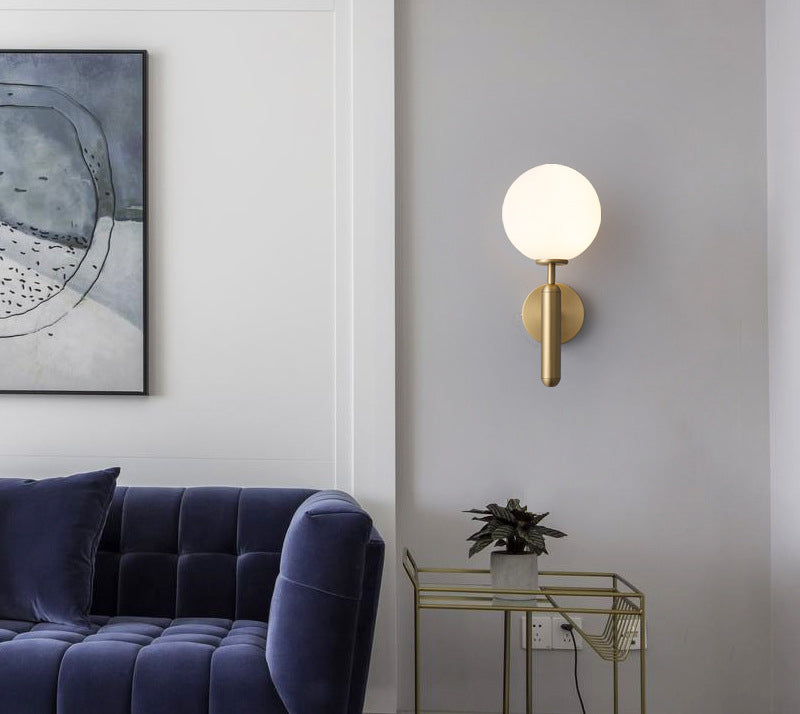 Modern Style Wall Mount Light White Ball Glass Shade Sconce Light for Bedroom Corridor