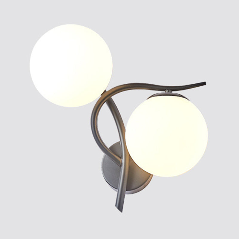 2 Heads Nordic Style Wall Mount Light Metal Arm Glass Shade Sconce Light Fixture for Bedroom