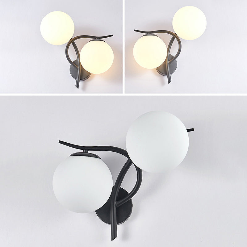 2 Heads Nordic Style Wall Mount Light Metal Arm Glass Shade Sconce Light Fixture for Bedroom