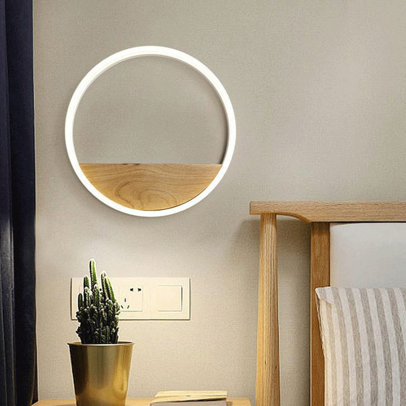 LED Wooden Indoor Sconce Light Fixture Acrylic Circle Wall Lighting for Bedroom
