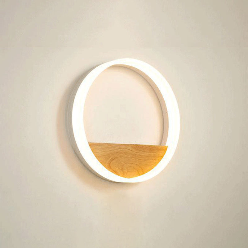 LED Wooden Indoor Sconce Light Fixture Acrylic Circle Wall Lighting for Bedroom