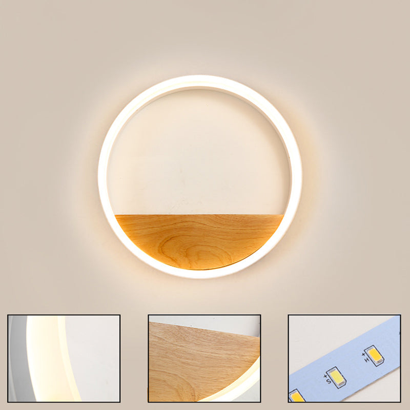 LED Wooden Indoor Sconce Light Fixture Acrylic Circle Wall Lighting for Bedroom