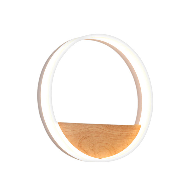LED Wooden Indoor Sconce Light Fixture Acrylic Circle Wall Lighting for Bedroom