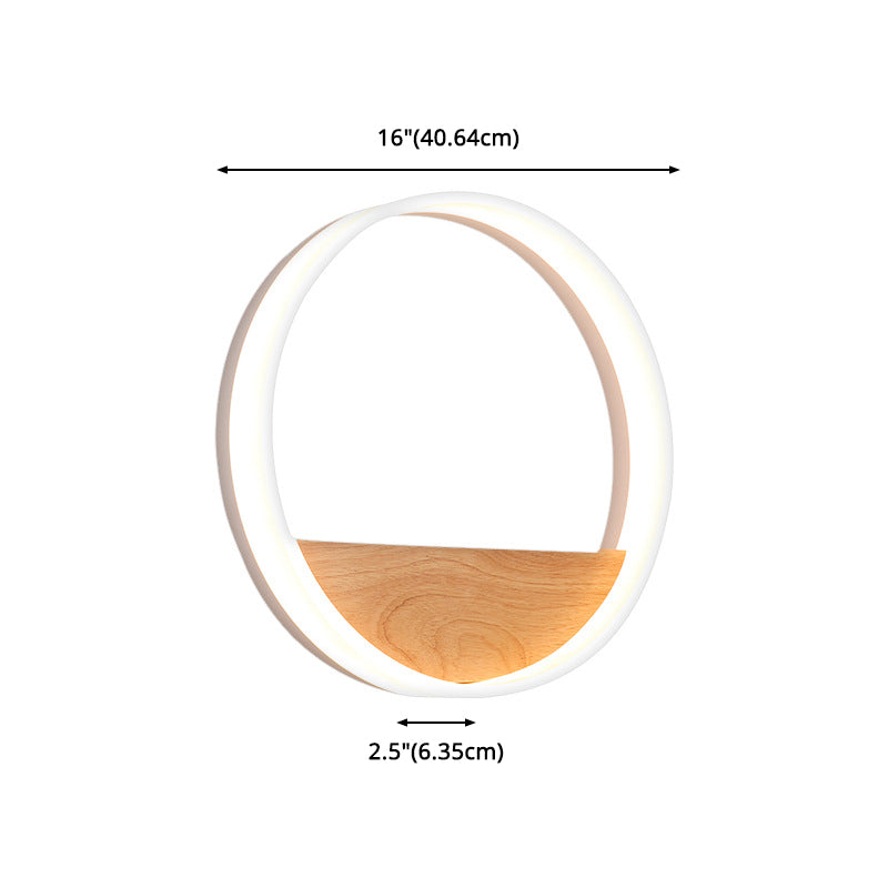 LED Wooden Indoor Sconce Light Fixture Acrylic Circle Wall Lighting for Bedroom