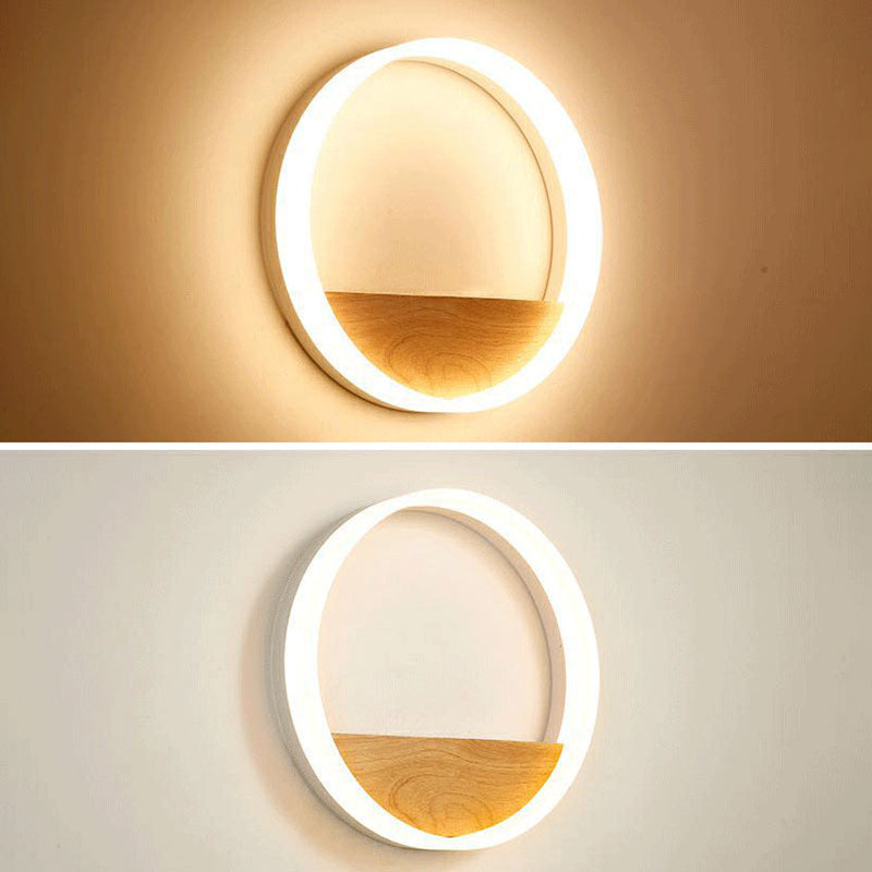 LED Wooden Indoor Sconce Light Fixture Acrylic Circle Wall Lighting for Bedroom