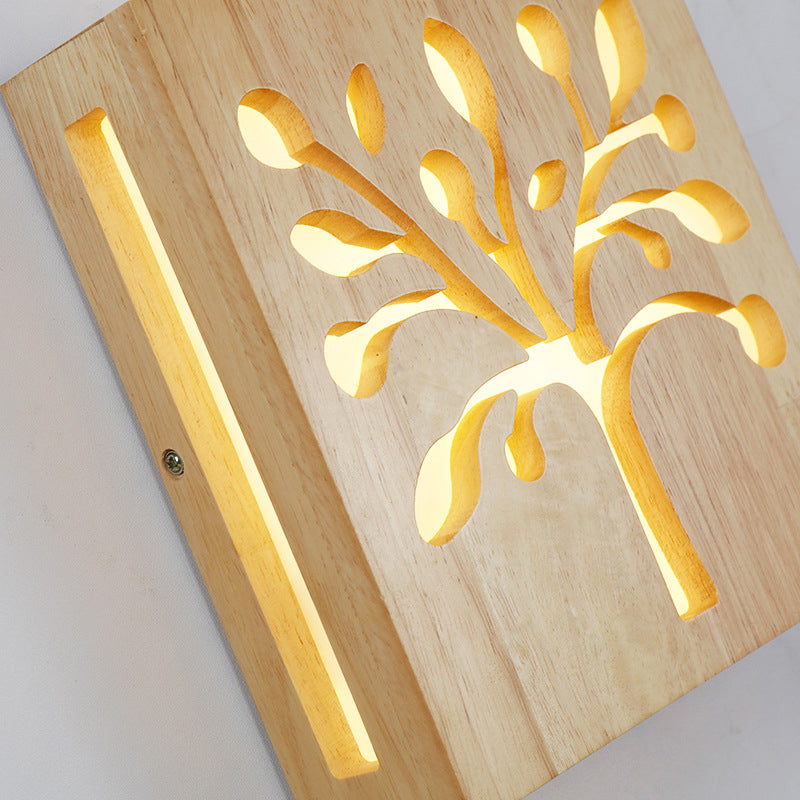 Creative Nordic Wall Sconce Chinese Wooden Acrylic Shade Wall Lamp for Bedside Corridor