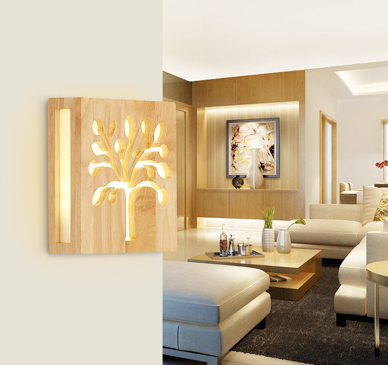 Creative Nordic Wall Sconce Chinese Wooden Acrylic Shade Wall Lamp for Bedside Corridor