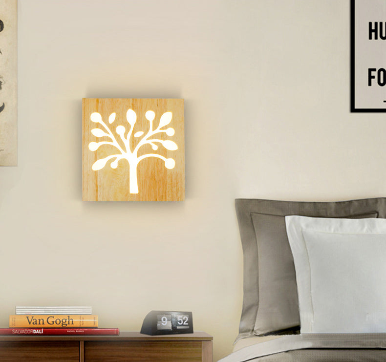 Creative Nordic Wall Sconce Chinese Wooden Acrylic Shade Wall Lamp for Bedside Corridor