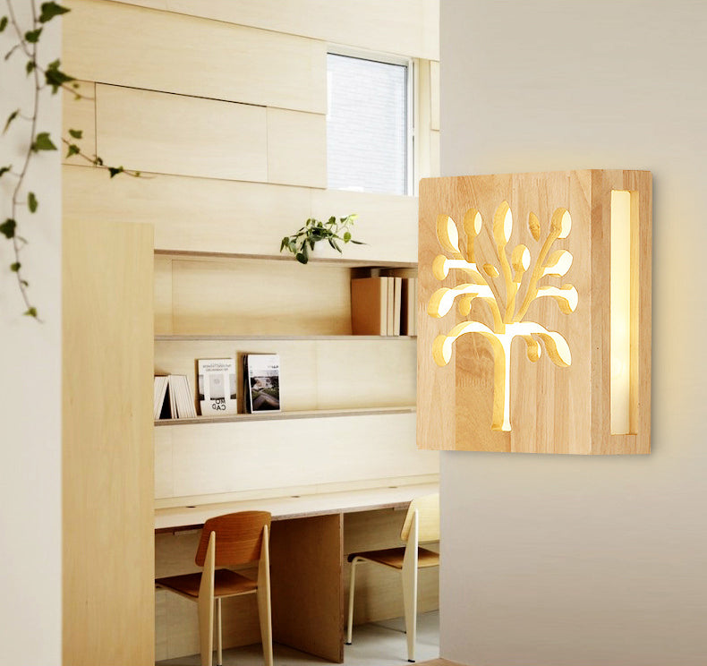 Creative Nordic Wall Sconce Chinese Wooden Acrylic Shade Wall Lamp for Bedside Corridor
