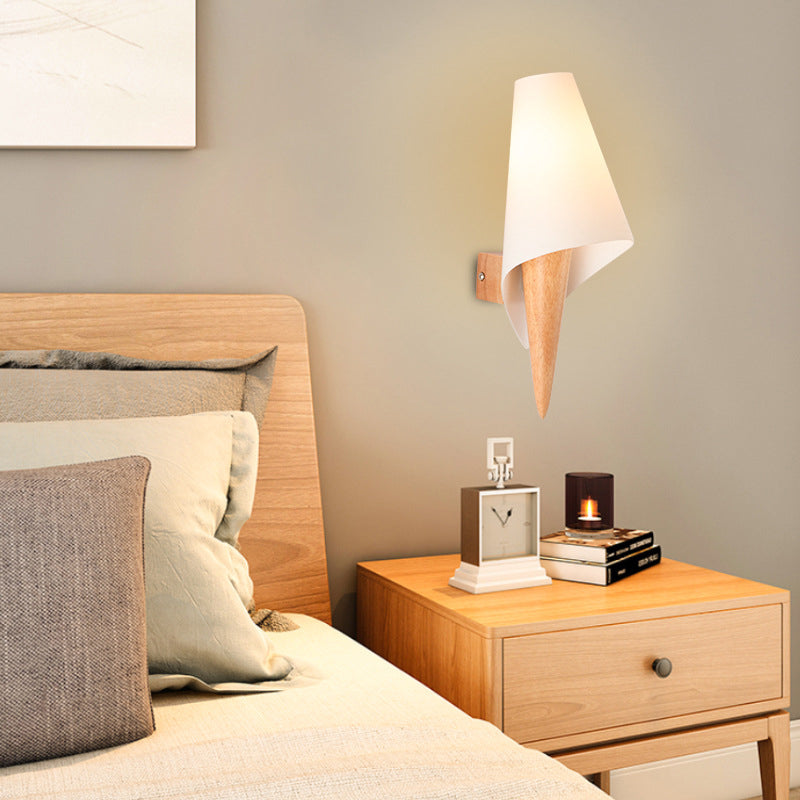 Creative Wooden Wall Lamp 1 Head Glass Shade Wall Sconce for Corridor Bedroom