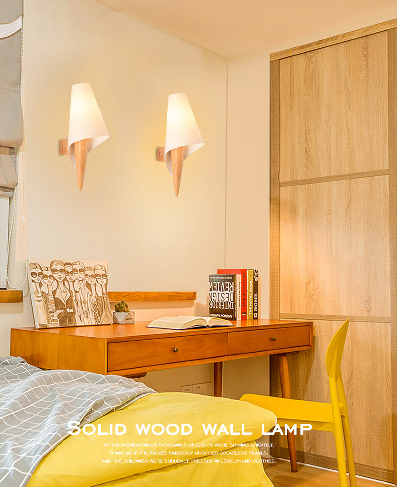 Creative Wooden Wall Lamp 1 Head Glass Shade Wall Sconce for Corridor Bedroom