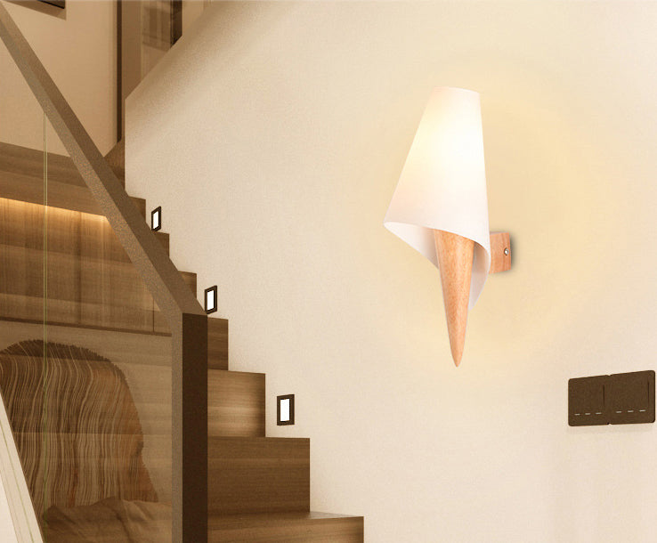 Creative Wooden Wall Lamp 1 Head Glass Shade Wall Sconce for Corridor Bedroom