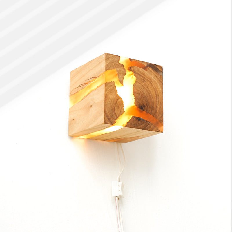 Creatieve iep knetelknakmuurmontage licht vierkante hars sconce lampje voor het bedkast