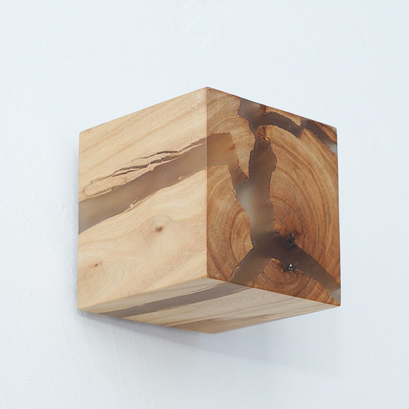 Creatieve iep knetelknakmuurmontage licht vierkante hars sconce lampje voor het bedkast
