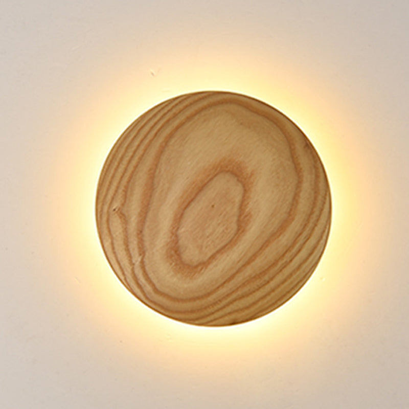 Atmosphere Circle Shape Wall Sconce Light Natural Oak LED Wall Lighting for Bedroom