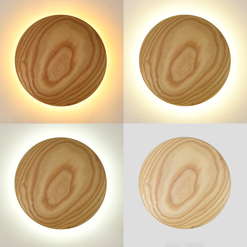 Atmosphere Circle Shape Wall Sconce Light Natural Oak LED Wall Lighting for Bedroom