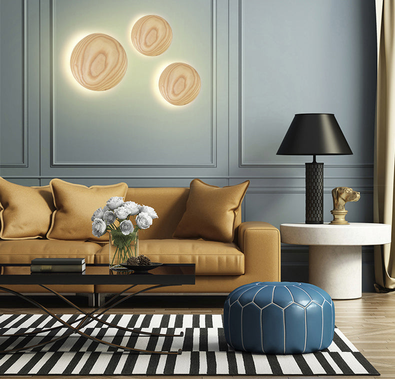 Atmosphere Circle Shape Wall Sconce Light Natural Oak LED Wall Lighting for Bedroom
