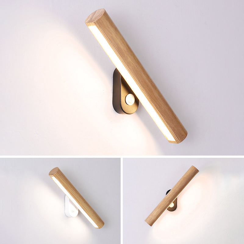 Lampada da parete a LED con testa orientabile in legno per illuminazione a cilindro per camera da letto