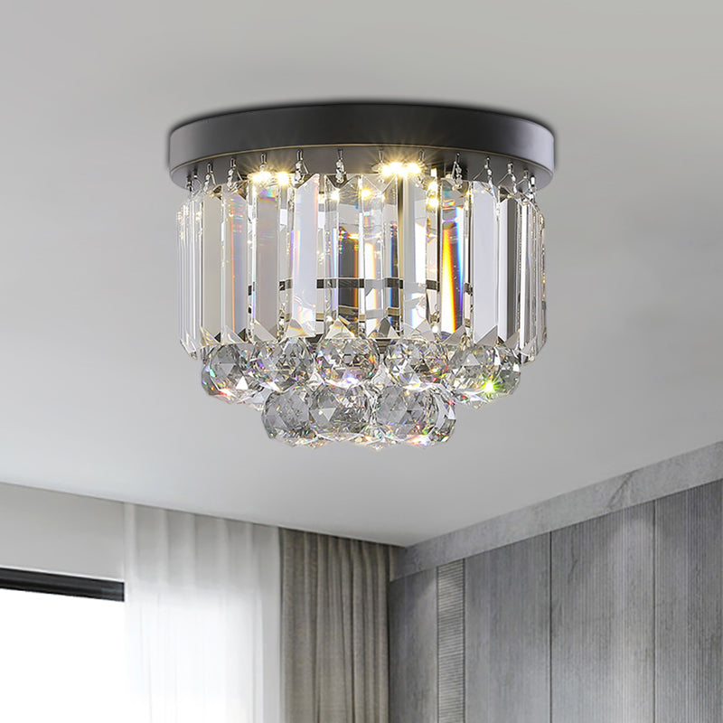 Plafonnier circulaire avec cristal clair/gris fumé, luminaire LED moderne monté au plafond pour couloir