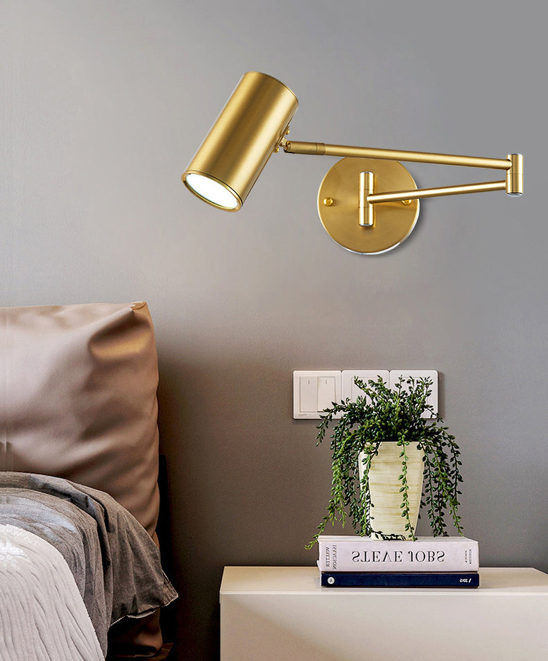 Swing Arm Metal Wall Sconce Light Nordic Cylinder Shade Sconce Light for Bedroom
