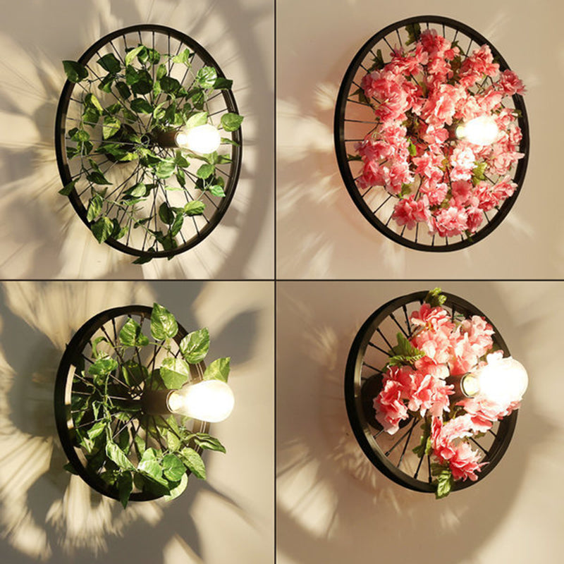 Plant Flower Wall Mount Light Metal Wheel Wall Mounted Light Fixture for Restaurant