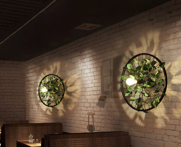 Plant Flower Wall Mount Light Metal Wheel Wall Mounted Light Fixture for Restaurant
