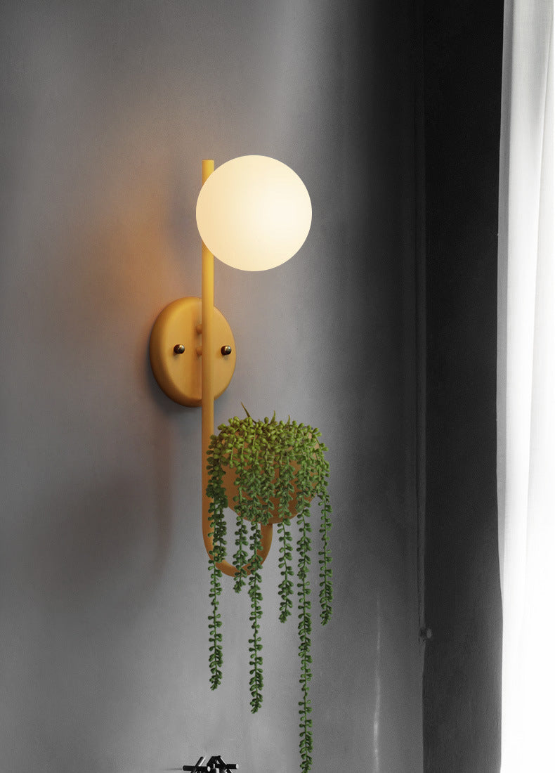 Nordic Refreshing Style Plant Wall Lamp 1 Light Ball Shade Sconce Light for Living Room