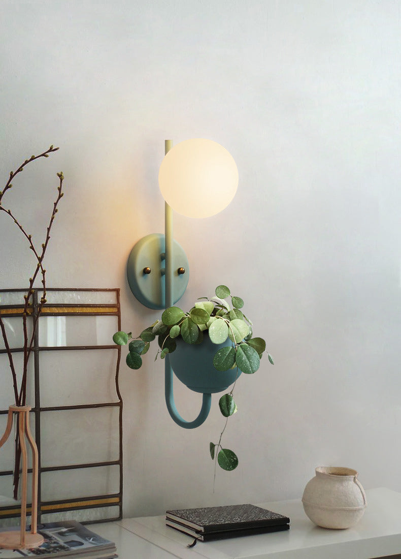 Nordic Refreshing Style Plant Wall Lamp 1 Light Ball Shade Sconce Light for Living Room