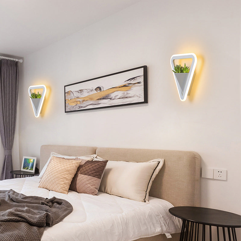 LED Triangle Shape Wall Mount Lamp Acrylic Shade Contemporary Plant Sconces for Living