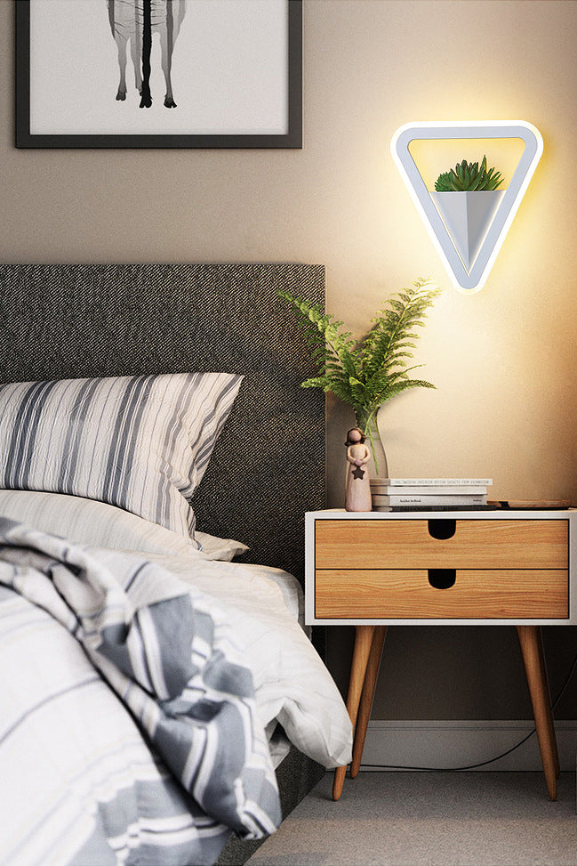 LED Triangle Shape Wall Mount Lamp Acrylic Shade Contemporary Plant Sconces for Living