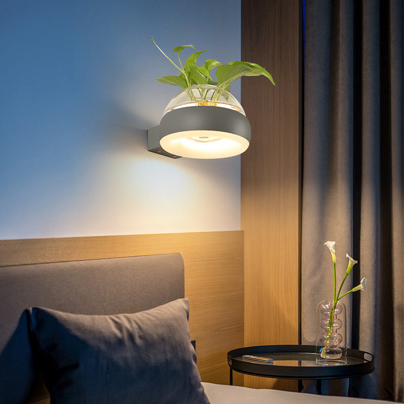 Modern Creative Plant Wall Sconce Light Glass Pot with Acrylic LED Wall Mount Lamp