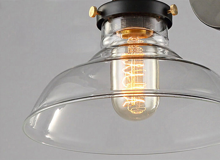 Industrial 1 Light Wall Sconce Aged Brass Arm Wall lighting in Pure Glass Barn Shade