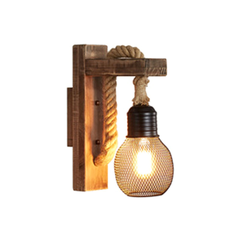 Aplique de pared industrial vintage 1 luz de aplique de cuerda natural para bar cafetería