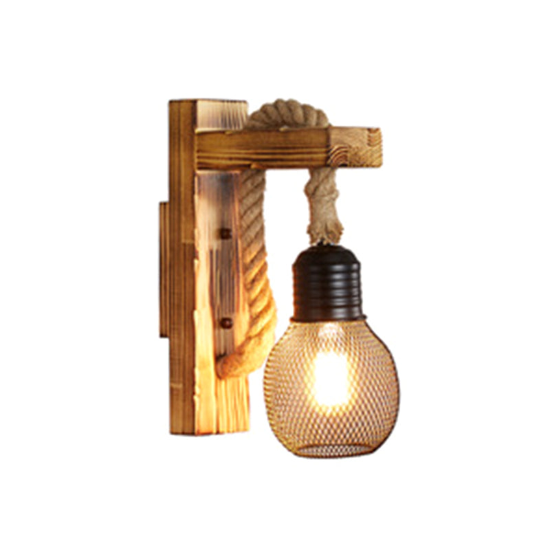 Aplique de pared industrial vintage 1 luz de aplique de cuerda natural para bar cafetería