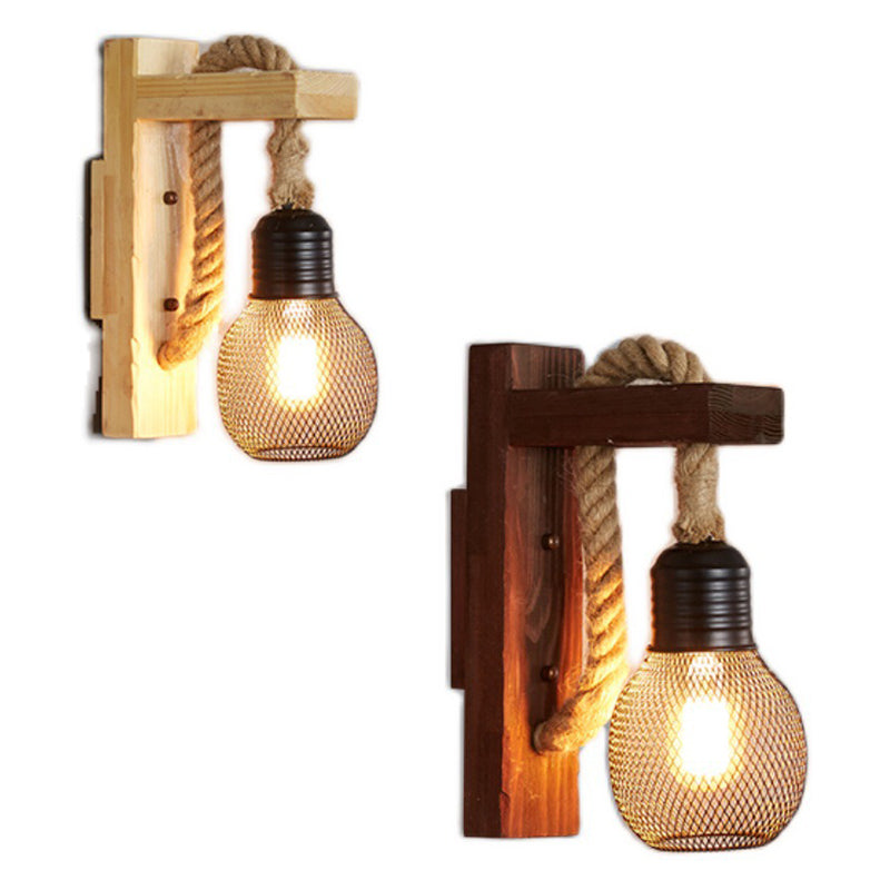 Aplique de pared industrial vintage 1 luz de aplique de cuerda natural para bar cafetería