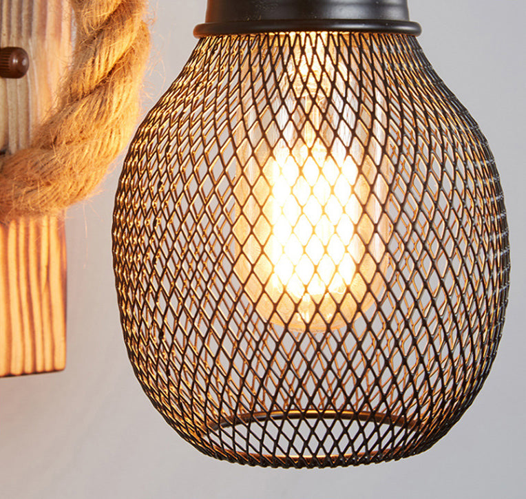 Aplique de pared industrial vintage 1 luz de aplique de cuerda natural para bar cafetería