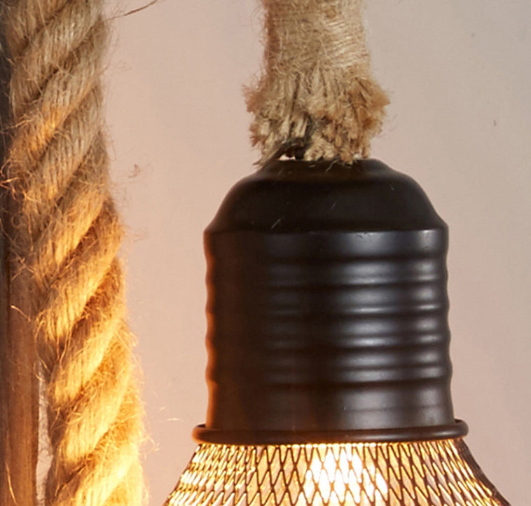 Aplique de pared industrial vintage 1 luz de aplique de cuerda natural para bar cafetería