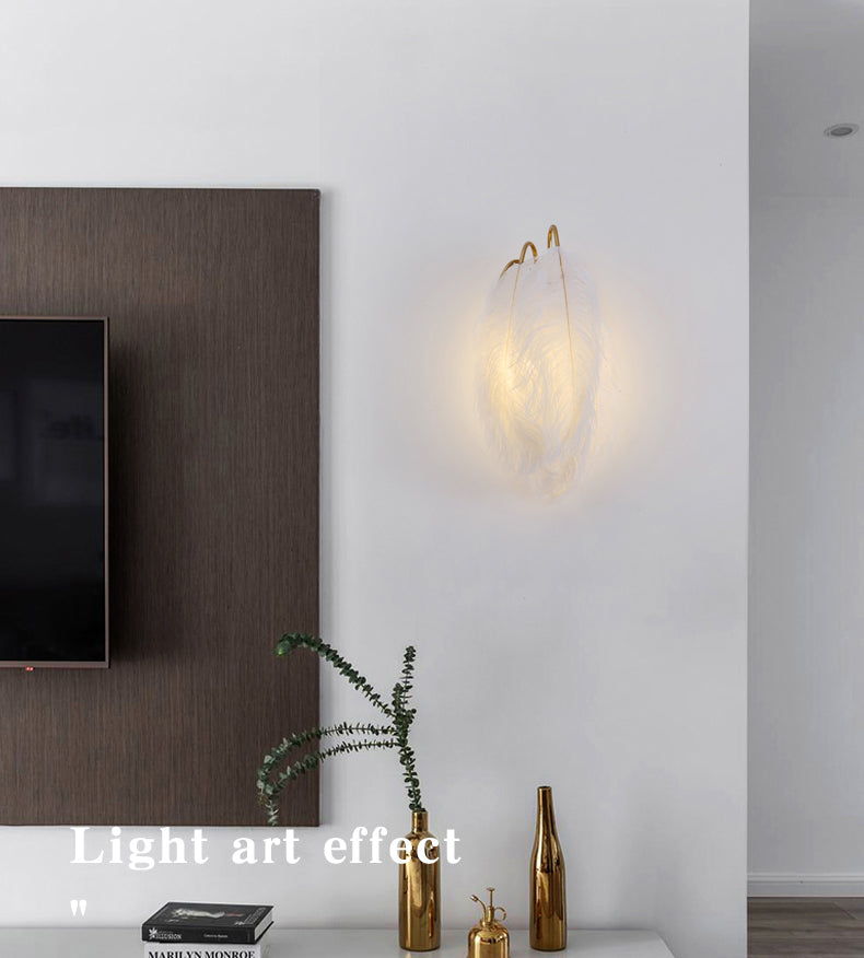 Nordic Feather Wall Mount Light 1 Light Ambient Lighting Wall Lamp for Bedroom