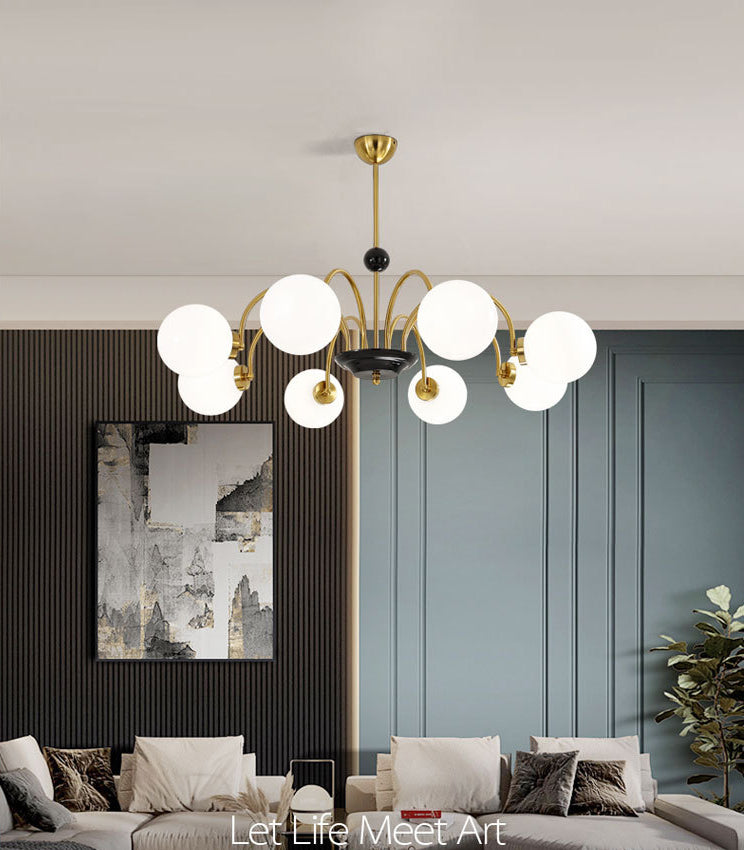 Vintage Simplicity Round Ceiling Chandelier Milk Glass Hanging Light for Living Room