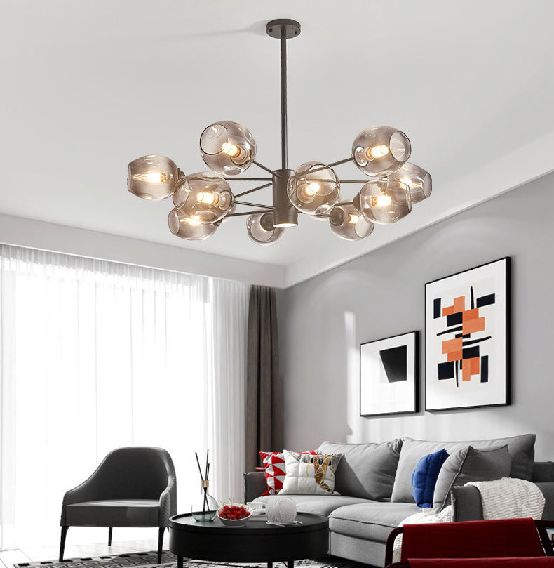 Moderno lampadario sputnik luci a soffitto a sospensione ambra in vetro ambra con cavo sospeso per soggiorno