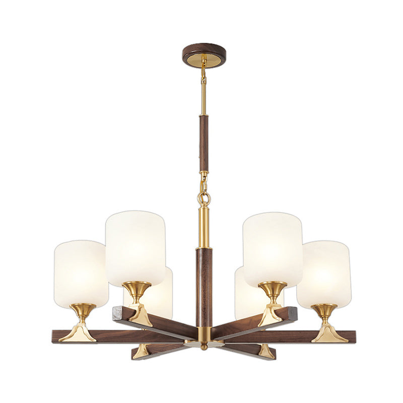 Contemporary Cylinder Chandelier Pendant Light Wood Suspension Pendant Light for Living Room